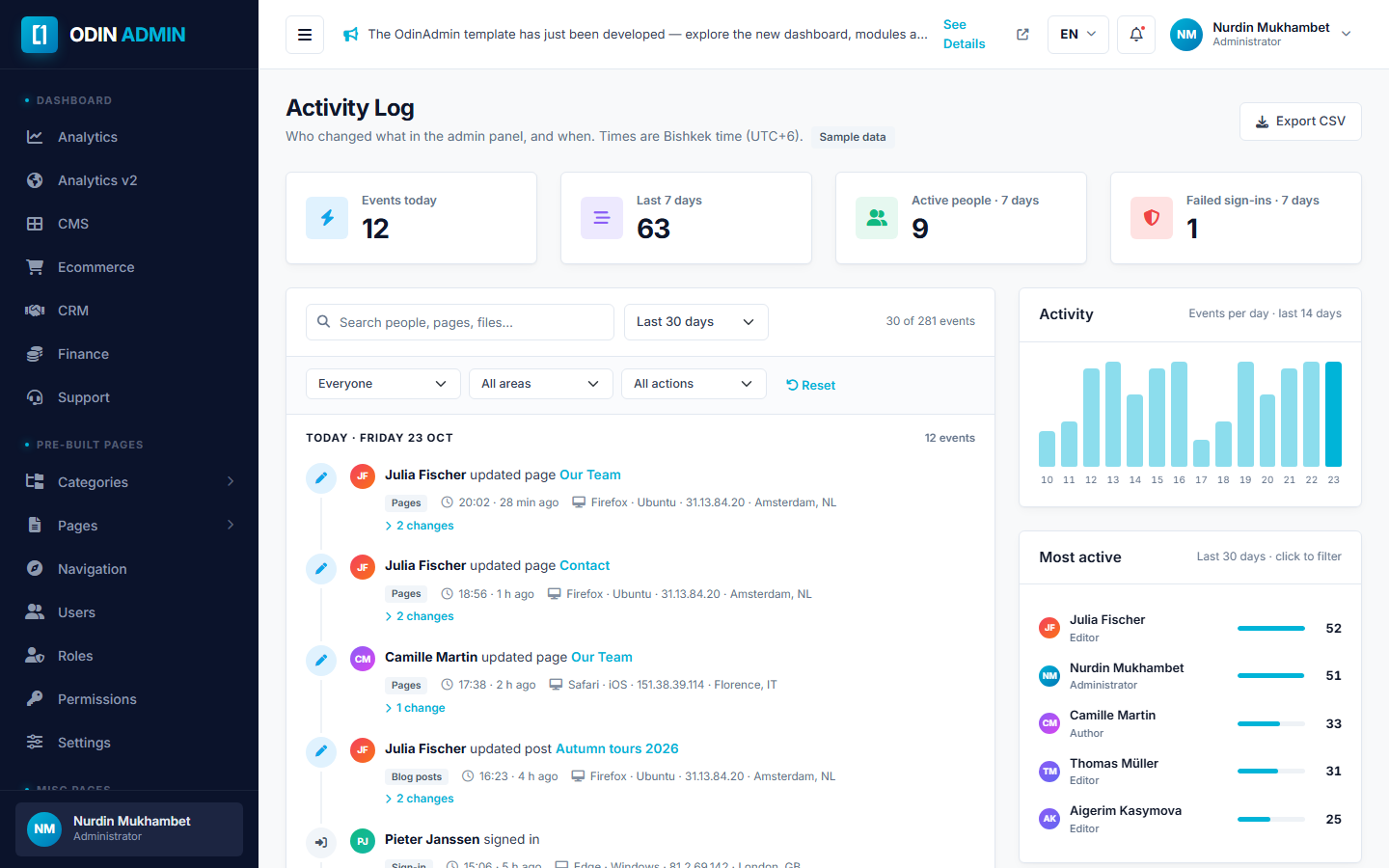 ODIN ADMIN β Activity Log