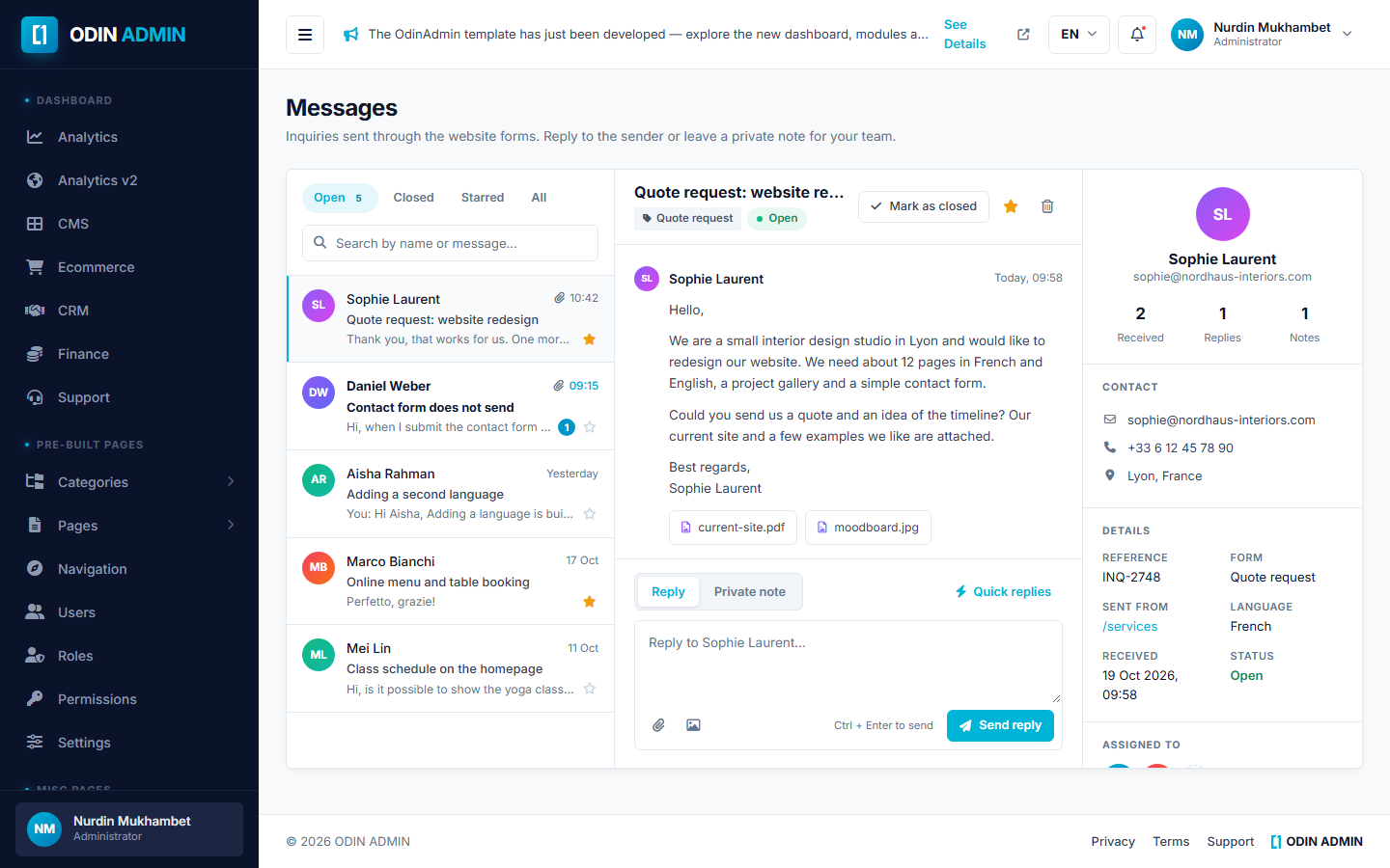 ODIN ADMIN — Messages