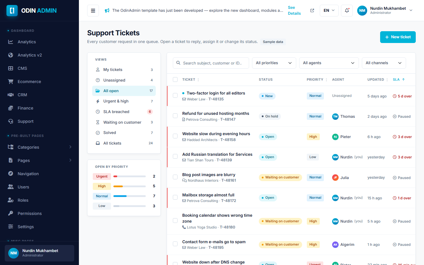 ODIN ADMIN — Support Tickets